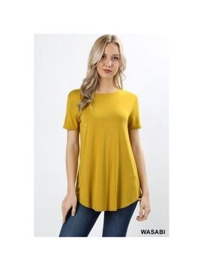 ZENANA Short Sleeve Round Neck Wasabi Yellow Color Top Size Medium NWT